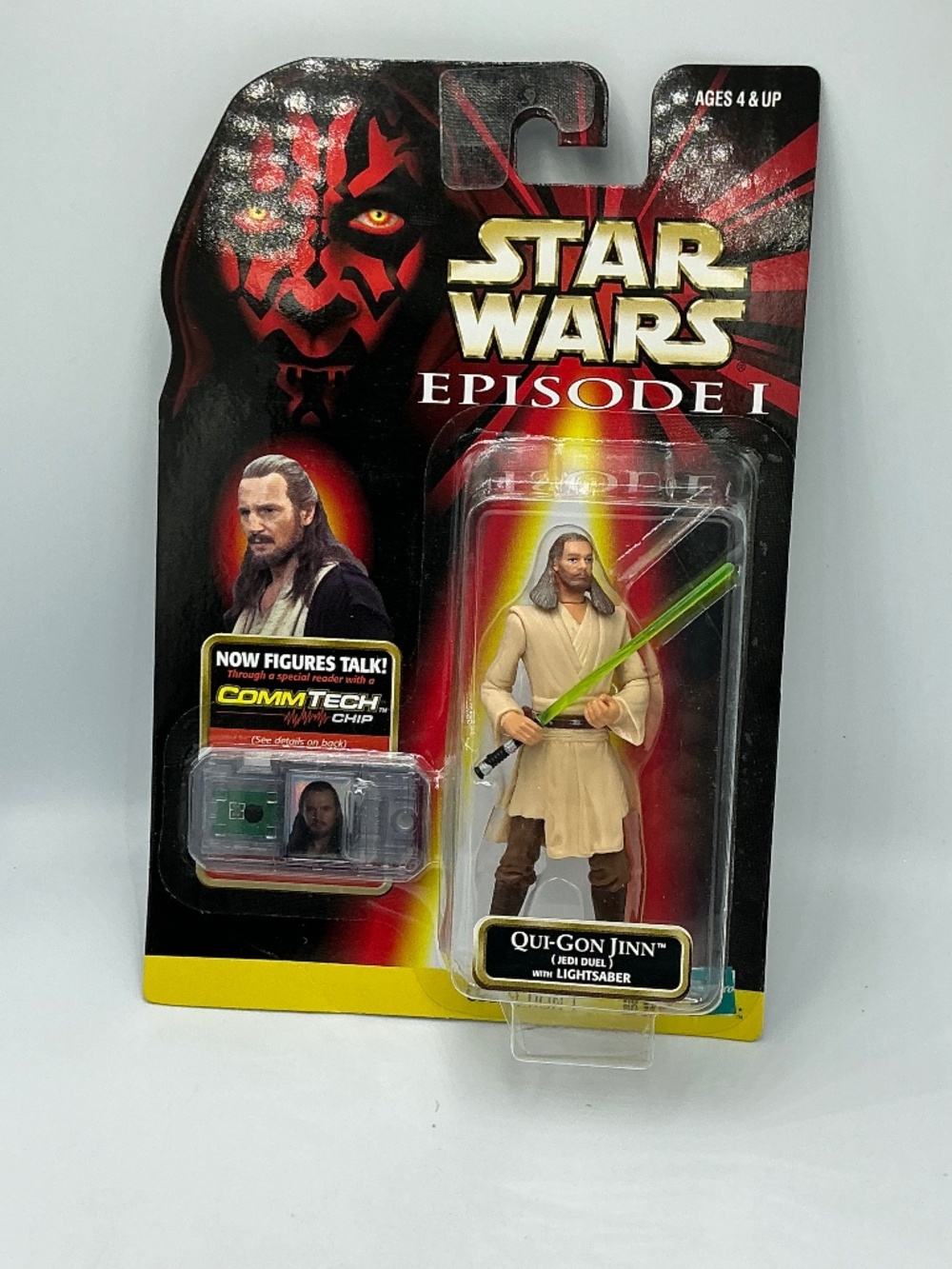 Star Wars Episode I Qui-Gon Jinn Jedi Duel Action Figure 1998 CommTech Chip